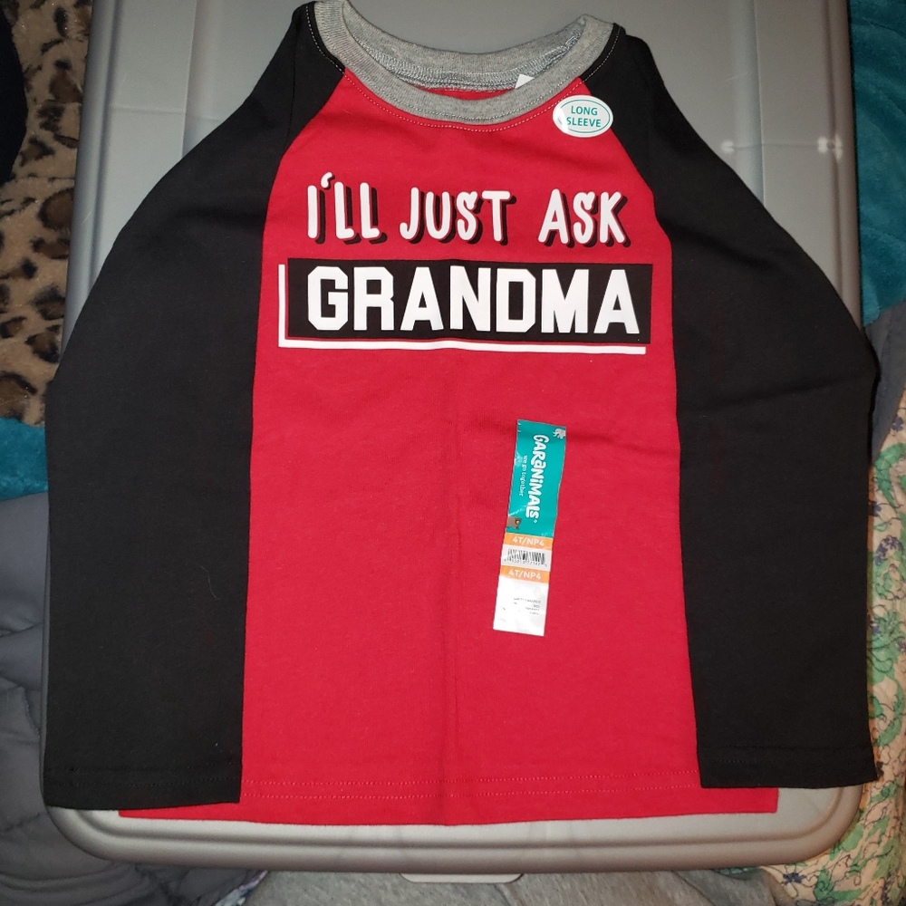 Garanimals Long Sleeved Red & Black "I'll Just Ask Grandma" TShirt boys 4T, BNWT